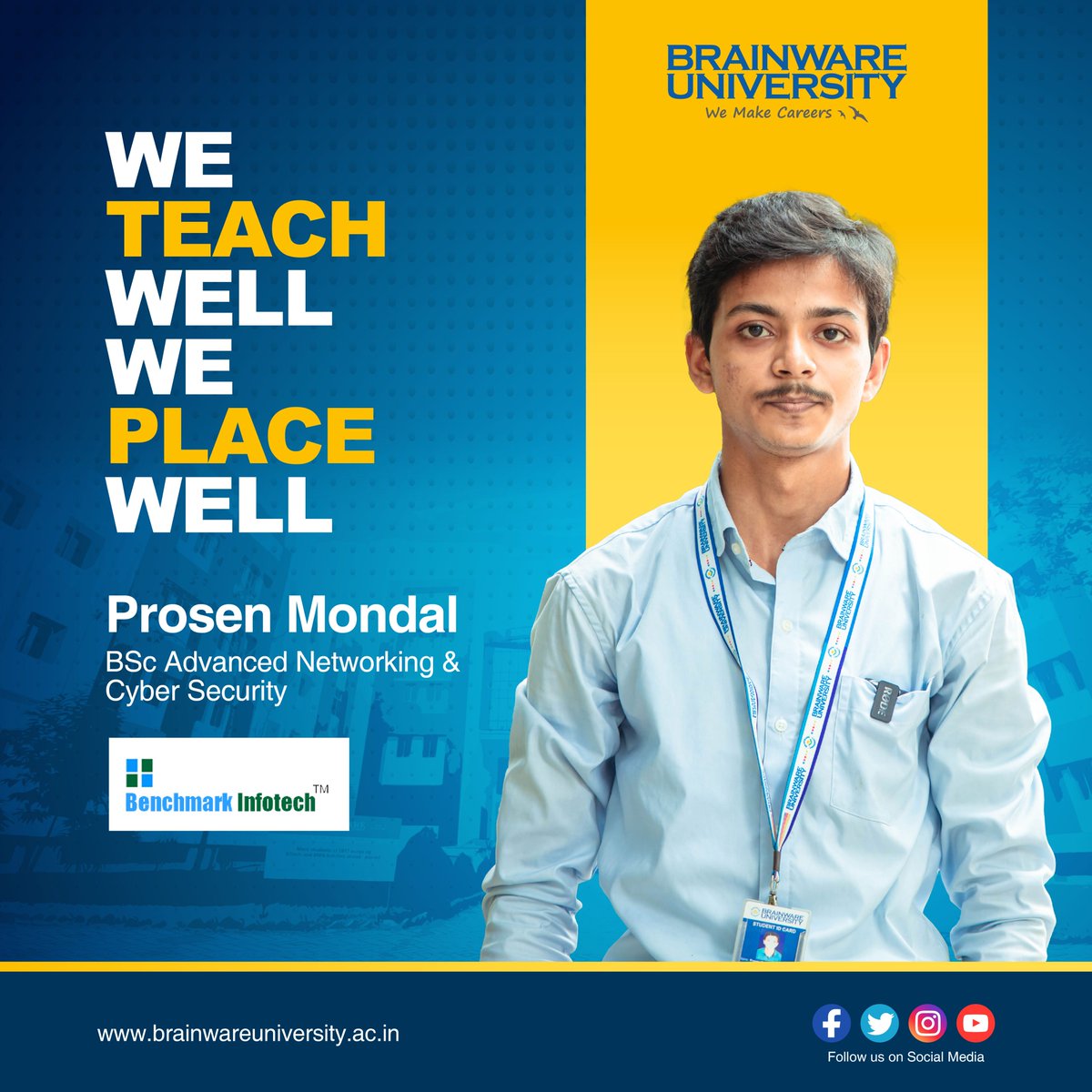 BrainwareTweet's tweet photo. Placements achieved! Kudos to Prosen Mondal from the Department of Cyberscience and Technology for bagging placement with #BenchmarkInfotech. Best wishes to him for the bright journey ahead! 🌠
.
.
.
.
.
#placements #placement2023 #PlacementDrive #jobs #jobseekers https://t.co/IULlmE5Sln