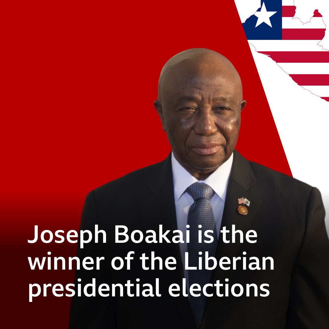 🇱🇷 Former Vice-President Joseph Boakai has won the Liberian presidential elections following a run-off with incumbent and one-time football star George Weah. President Weah has called Mr Boakai, to congratulate him on his victory.
