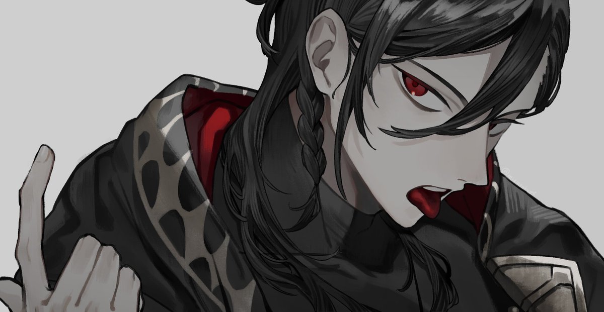 tongue male focus 1boy red eyes solo tongue out black hair  illustration images