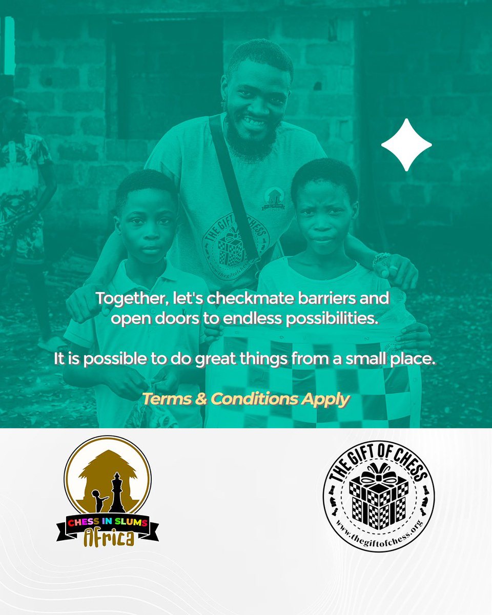 chessinslums's tweet image. It is possible to do great things from a small place, but this time, let's do it TOGETHER.
Tag those non-profits and chess instructors you know!
This is the #ChessForAll Campaign.
Who's ready to make a difference with us?!
#ChessInSlumsAfrica