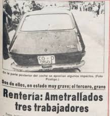 #TalDiaComoHoy de 1982 #ETA asesinó en #Renteria  a MANUEL PATIÑO se encontraba con sus 2 compañeros de trabajo, eran pintores, tres #etarras los ametrallaron porque los confundieron con <a href="/guardiacivil/">Guardia Civil</a>. Estuvo 5 días agonizando.

¡Ésto era ETA!

🧵