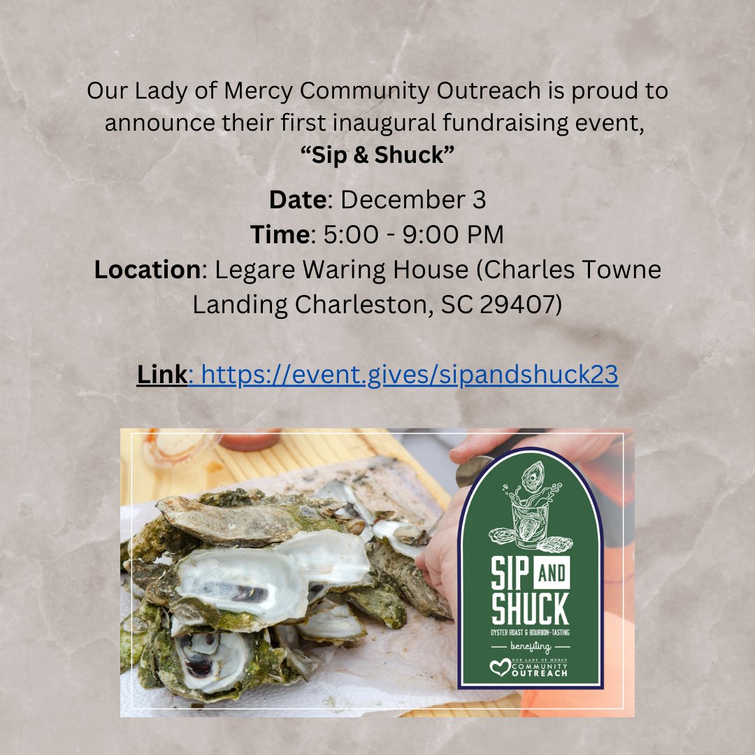 SeabrookIslnd87's tweet photo. Our Lady of Mercy Community Outreach is excited to invite you to their first innaugural fundraising event!

Please head over to https://t.co/K6imNPkVi8 for tickets and more information! https://t.co/fyv4Fmp6iu