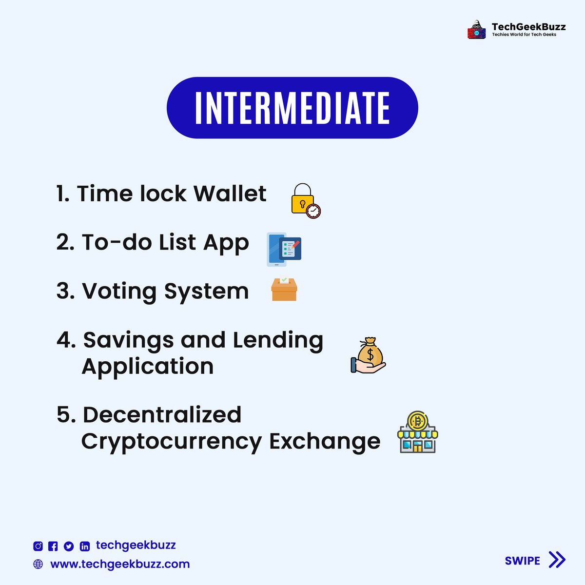 techgeekbuzz's tweet image. From secure peer-to-peer transactions and immutable ledgers to disrupting industries like finance, healthcare, and supply chains, these innovative blockchain endeavors are rewriting the rules of trust and transparency.
#blockchain #projects #BlockchainTechnology #Blockchain101