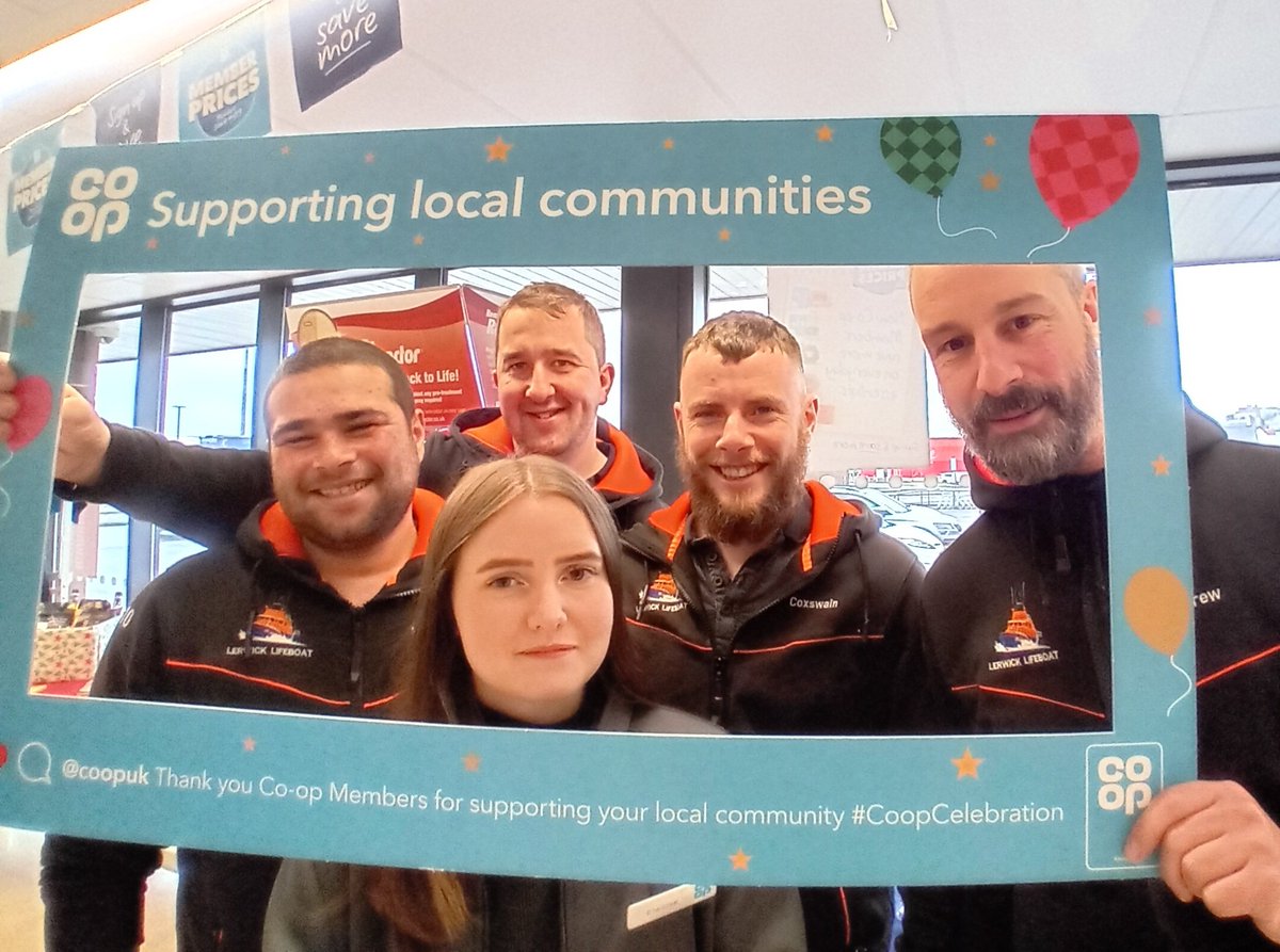 LouInShetland's tweet photo. Very grateful to have had the crew from @LerwickRnli come down to join in with our @coopuk Community Celebrations today!! #RNLI #CoopCelebrations #Coop #MemberPioneer https://t.co/bXWByey9S4
