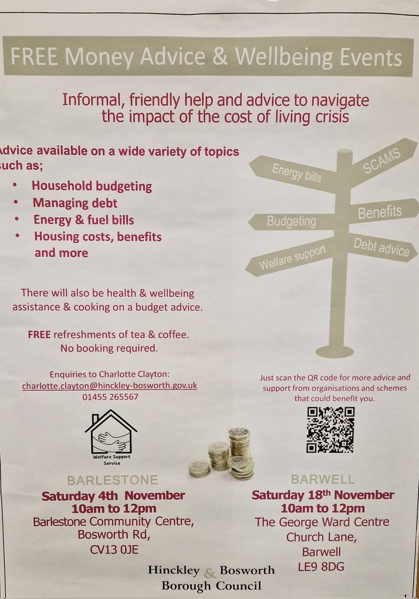 GWCbarwell's tweet photo. 🔊 THIS MORNING, HERE AT THE GEORGE WARD CENTRE...

FREE Money Advice &amp; Wellbeing Event.

Lots of different organisations providing help and support.

On until 12midday!

#Barwell https://t.co/ZeeDoyZ64p