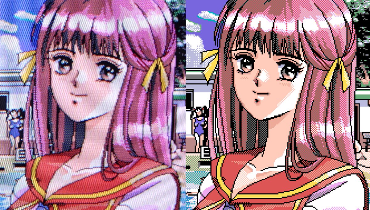 ブラウン管モニタで観るドット絵 その6> PC9801 同級生 桜木舞,田中