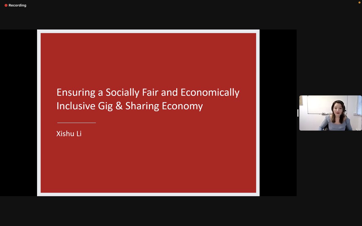 The second #YW4OR speaker, Dr Xishu Li <a href="/XishuLi/">Xishu Li</a>, talked about Ensuring a Socially #Fair and Economically Inclusive Gig &amp; #SharingEconomy
3/n