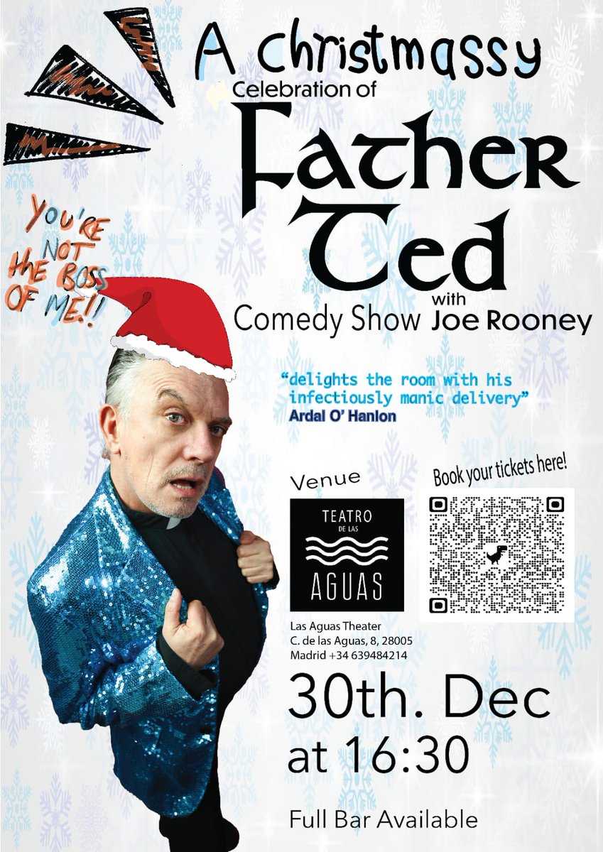 npower79's tweet photo. @joerooney1 @joehas @BrendyBoyle please like and Share! Joe Rooney aka Fr Damo from Fr Ted is bringing his Celebration of Fr Ted to Madrid this December grab your tickets now, selling fast! https://t.co/3lrL1Z6xW5 #acelebrationoffatherted #fatherted #fatherdamo https://t.co/lENpFZc1ic