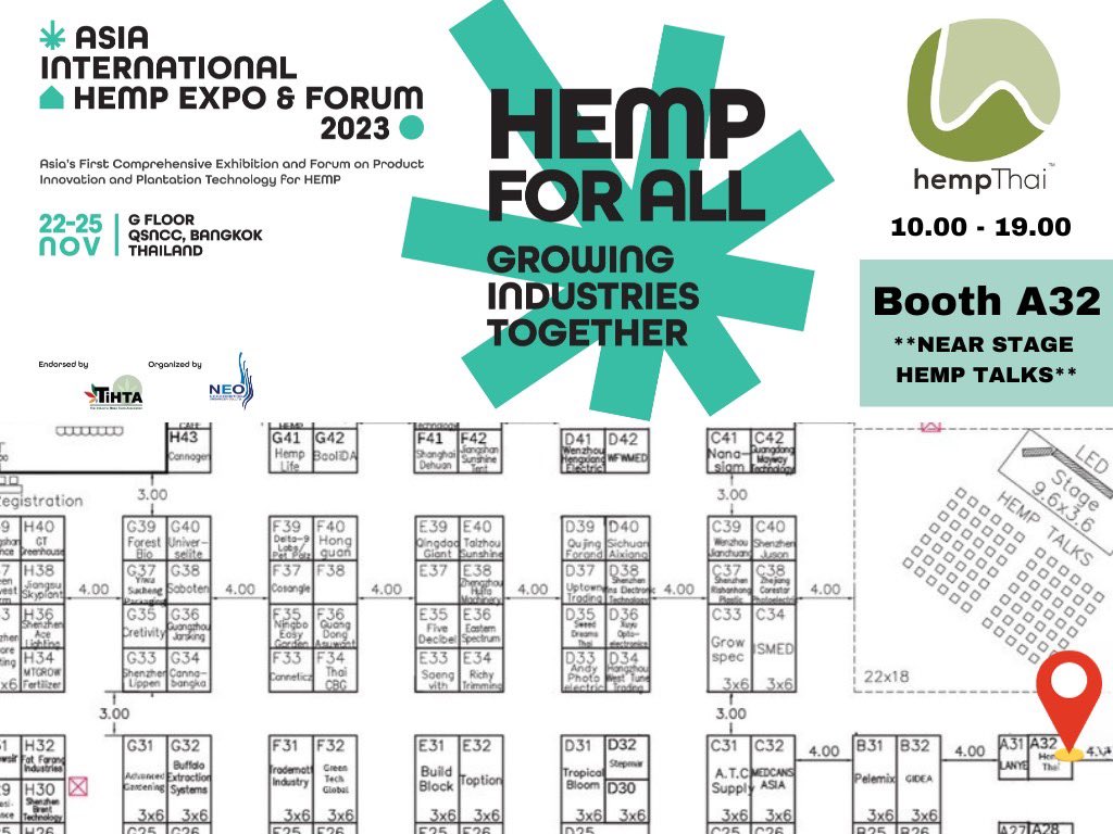 olivedd's tweet photo. “Hemp for all” Asia international Hemp Expo &amp; forum 2023
See you at QSNCC 22-25 November 2023 
Hempthai’s booth A32
Booth show case : Hemp for Living https://t.co/Mlpm7iv30A