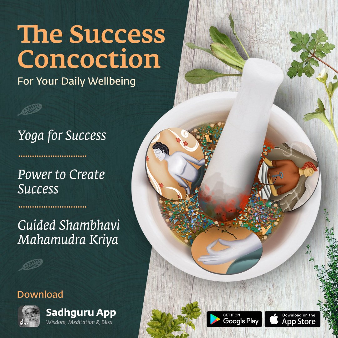 ishafoundation's tweet image. “The Success Concoction” is a potent option! "Yoga for Success" offers tools to improve focus, memory, and productivity. "Power to Create Success" is a guided meditation that helps you focus your mind to direct the way your life flows. Guided Shambhavi Mahamudra Kriya is an