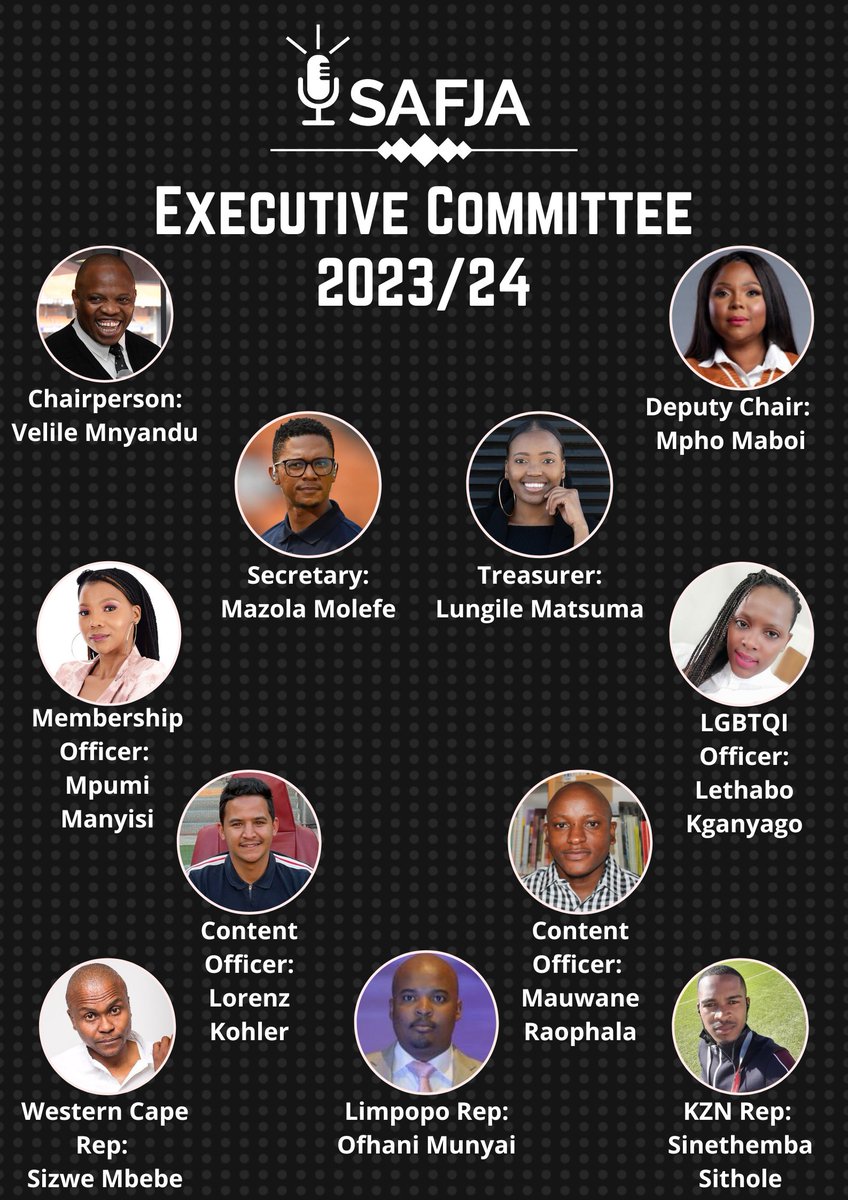 🚨 NEW SAFJA EXECUTIVE COMMITTEE 🚨

The South African Football Journalists' Association is proud to introduce the incoming Exco following our very successful Annual General Meeting hosted in Polokwane on Saturday morning 🎉

Congratulations to those elected!

#SafjaAGM23