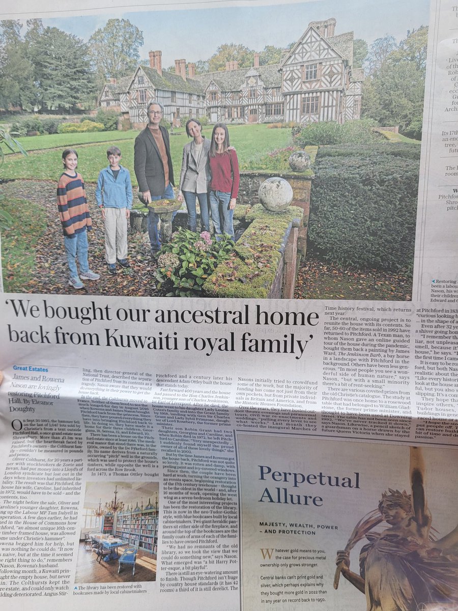 Thank you @Telegraph for today's story about the continuing restoration at Pitchford Hall and the hunt for the antiques that were sold in the 1992 Christie's auction #historichouses #Shropshire