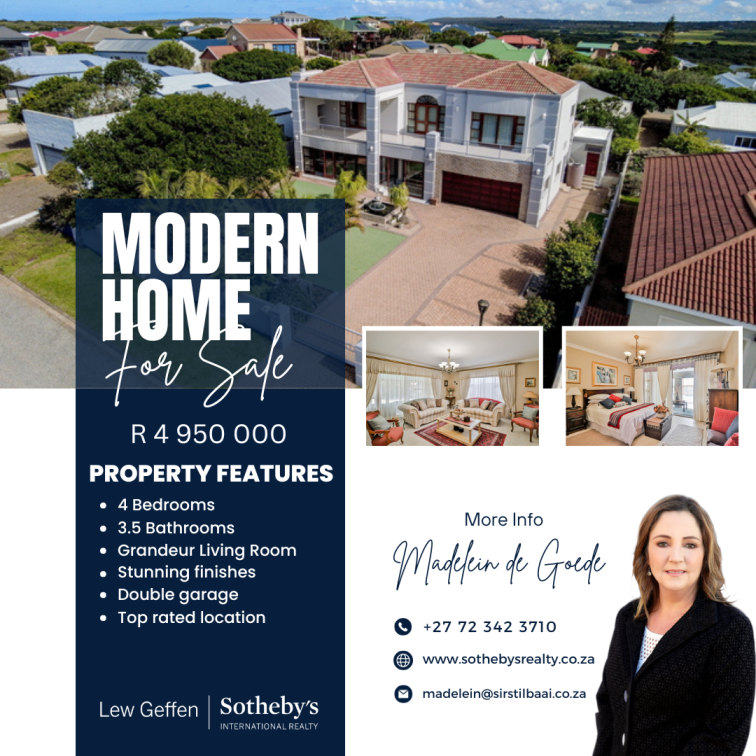 SStilbaai's tweet photo. Stilbaai I Asking Price R 4 950 000
Exceptional property with modern features &amp; stand out finishes located in a desirable neighbourhood.
Contact Madelein 072 342 3710 
Click below to view property
https://t.co/wqsJ4fj7eY
#stilbaai #luxuryliving #realestate #forsale #property https://t.co/CZX8c6jKXj