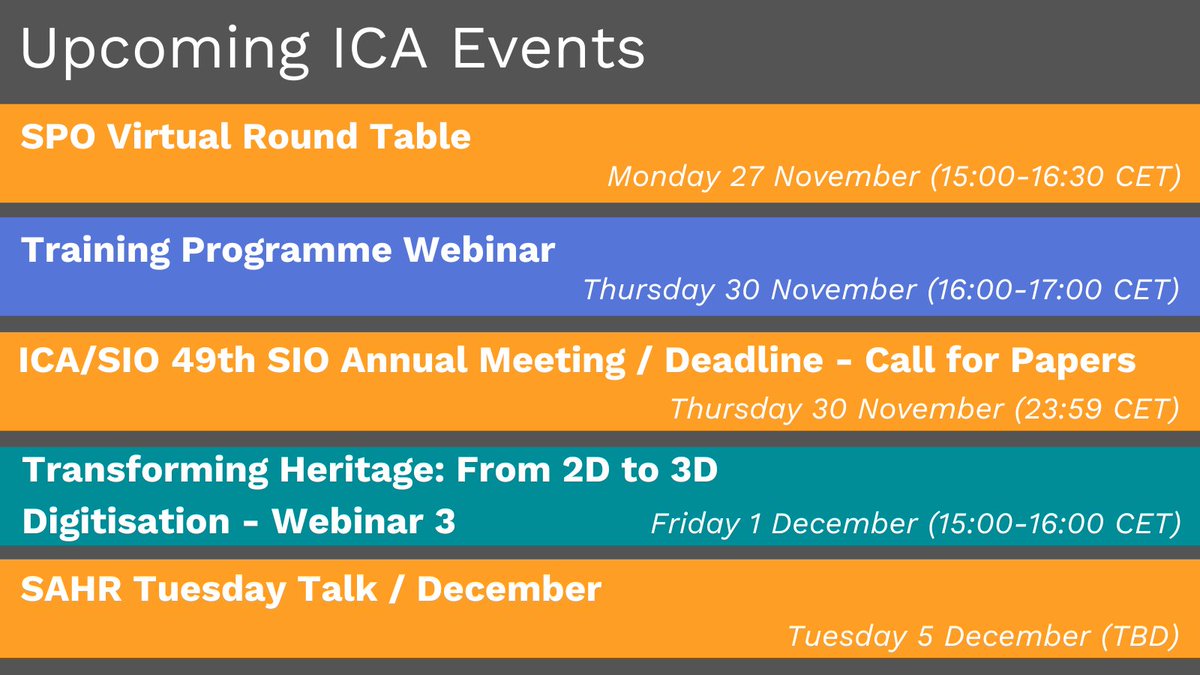ICA New Professionals Programme (@icarchiv_np) on Twitter photo Don't forget to register for our upcoming webinars!
From sports archives to #digitisation, there is something for everyone 👇
<a href="/ICArchivSPO/">ICA-SPO</a> #TrainingProgramme #SPOontheSpot <a href="/ica_SIO/">ICA | SIO</a> #SAHRTuesdayTalk <a href="/PhotoConsortium/">PhotoConsortium</a> <a href="/eureka_3d/">EUreka3D-XR</a>
>>> bit.ly/3p21bV1 Don't forget to register for our upcoming webinars!
From sports archives to #digitisation, there is something for everyone 👇
<a href="/ICArchivSPO/">ICA-SPO</a> #TrainingProgramme #SPOontheSpot <a href="/ica_SIO/">ICA | SIO</a> #SAHRTuesdayTalk <a href="/PhotoConsortium/">PhotoConsortium</a> <a href="/eureka_3d/">EUreka3D-XR</a>
>>> bit.ly/3p21bV1
