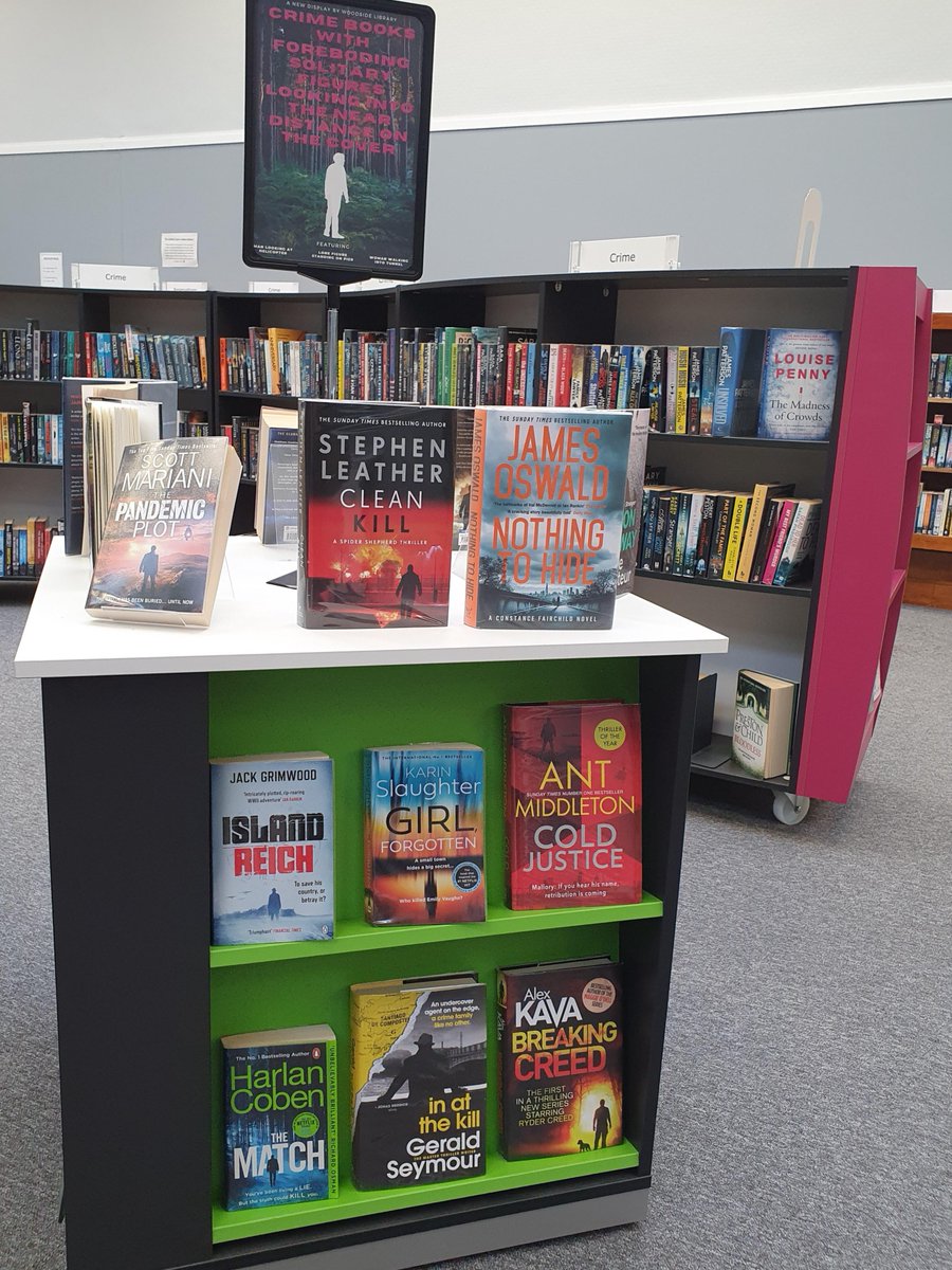 GlasgowLib's tweet photo. When you work in a library, you notice certain trends in book covers. Props to the staff at Woodside Library for this excellent display. Don't hide in the shadows; come to your local library and borrow from our plentiful crime fiction sections! 😄 https://t.co/UBz7oJ58DD