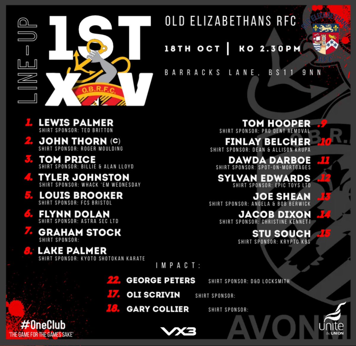 🔊It's Game Day!!!🔊 Avonmouth Old Boys 1st XV Vs @OldEsRFC (H) 📆 18th Nov ⏰ KO: 2:30pm 📍 BS11 9NG 🏆 Counties 2 Tribute Gloucestershire South ⚫️🔴⚫️ @swsportsnews @GRFUrugby