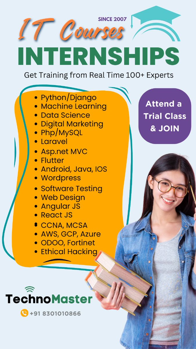 TechnoMaster_in's tweet image. IT COURSES INTERNSHIP Get internship from realtime 100+experts #pythonfullcourse #pythononlinetraining #webdesignonlinetraining #googleadwordstraining #uiuxtraining #javatraining #mcainternship #btechinternship #bcainternship #softwaretraining #odootraining #odooclasses