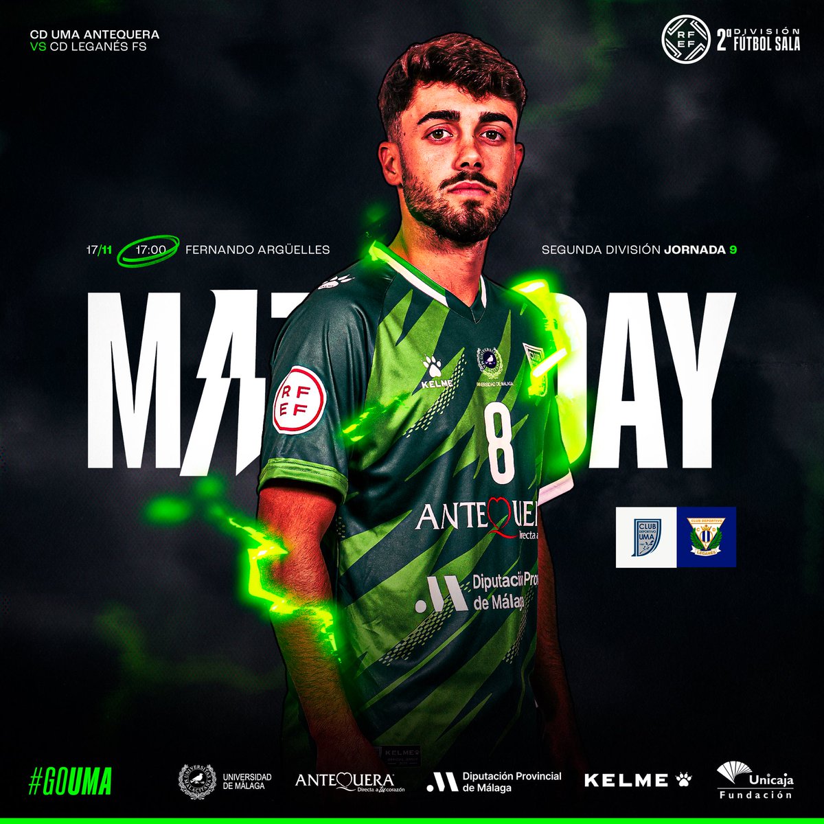 Málaga Ciudad Redonda FS (@malagafs) on Twitter photo 𝐌𝐀𝐓𝐂𝐇𝐃𝐀𝐘 🟢
🆚 <a href="/CDLeganesFS/">C.D. Leganés Fútbol Sala</a>
🏆 Jornada 9
⌚️ 17:00 horas
🏠 Pabellón Fernando Argüelles
📺 En directo por nuestro canal de YouTube ⬇️
youtube.com/live/F2PPNGchD…
#GoUMA ⚡️ 𝐌𝐀𝐓𝐂𝐇𝐃𝐀𝐘 🟢
🆚 <a href="/CDLeganesFS/">C.D. Leganés Fútbol Sala</a>
🏆 Jornada 9
⌚️ 17:00 horas
🏠 Pabellón Fernando Argüelles
📺 En directo por nuestro canal de YouTube ⬇️
youtube.com/live/F2PPNGchD…
#GoUMA ⚡️