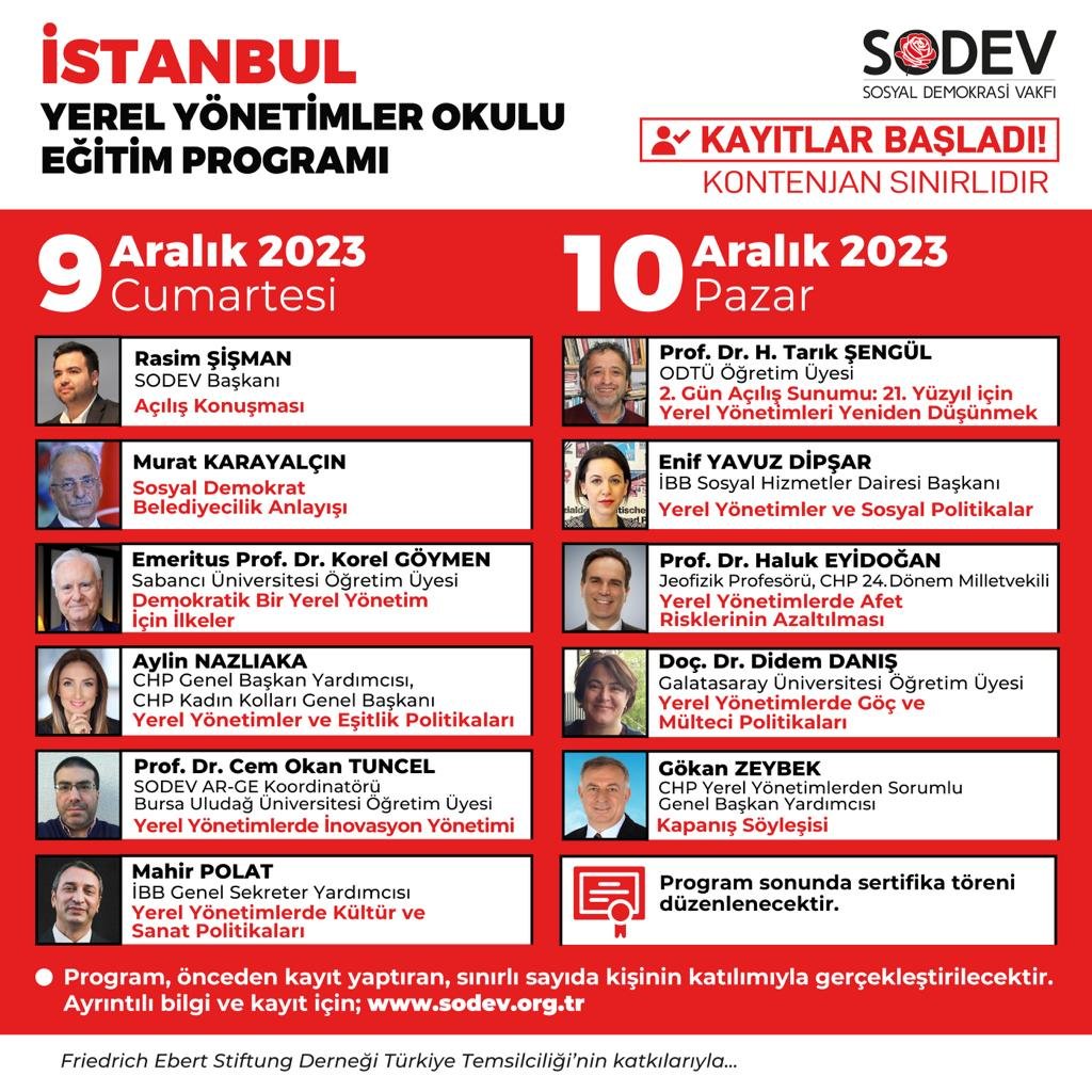 asalettinarslan's tweet image. SODEV YEREL YÖNETİMLER OKULU 9-10 ARALIK TARİHLERİNDE İSTANBUL’DA! 
KAYITLAR BAŞLADI!
Yerel Yönetimler Okulu programı, 9-10 Aralık tarihlerinde İstanbul’da düzenleniyor.
Ayrıntılı bilgi, ders programı ve kayıt formu için: sodev.org.tr/yyo 
#SODEV #SosyalDemokrasi