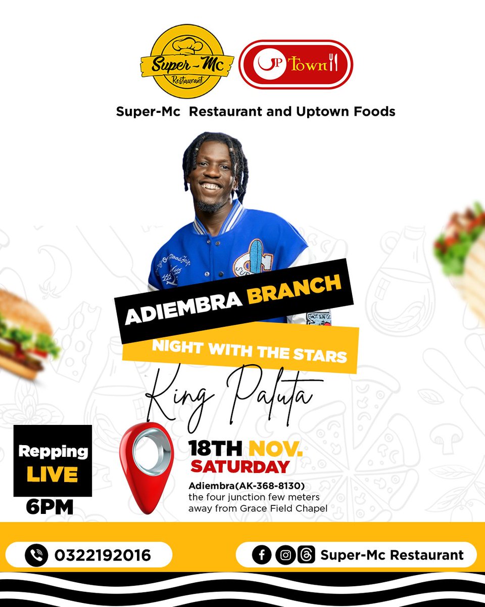 SupermcUptown's tweet photo. Come dine with #Yahitte Hitmaker @KingPalutaMusic Tonight at our newly opened branch at Adiembra. https://t.co/3NELPA6qPV