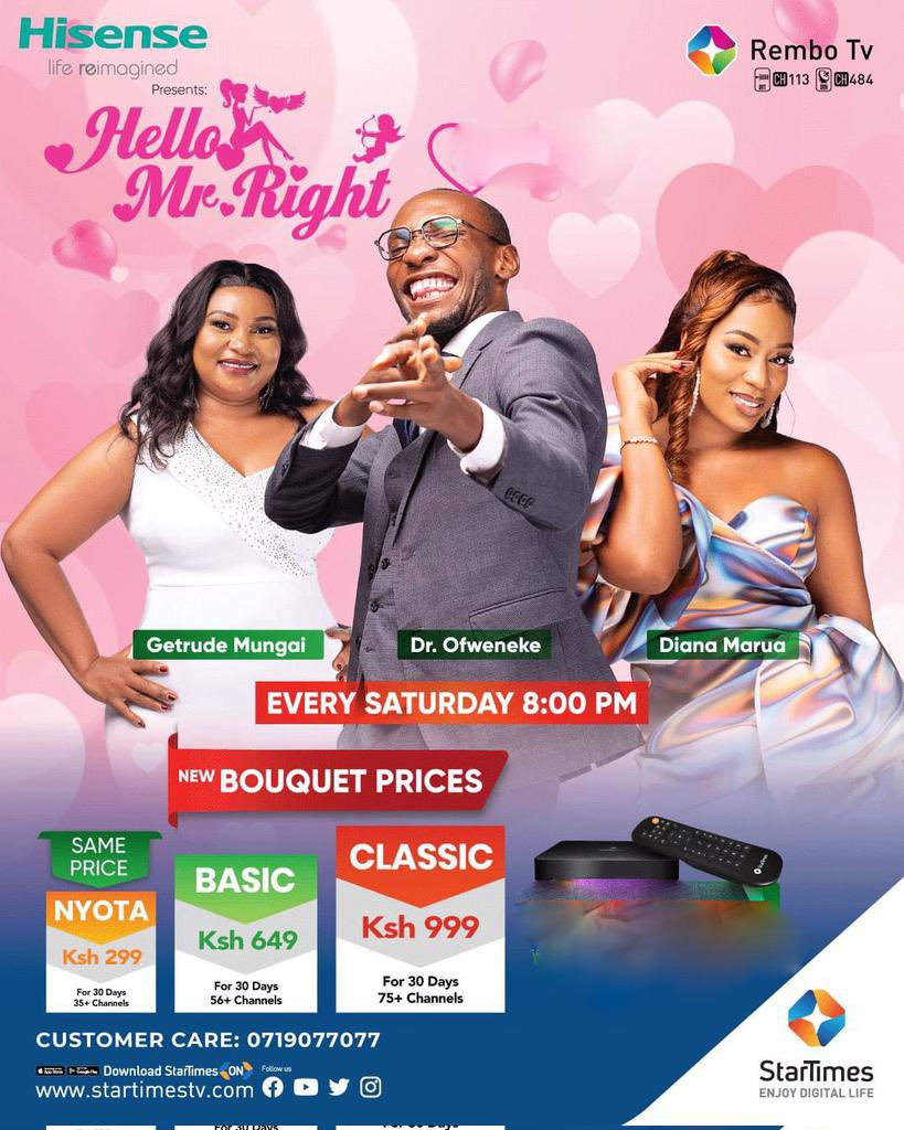 Saturday’s are always for Hello Mr Right and after that watch my 🐐 Ronaldo play in the Saudi pro league, Thanks to @Strembotv and @StarTimesKenya . Today’s Hello Mr Right show will be epic! #MoreValue #SisiNdioBabaYao