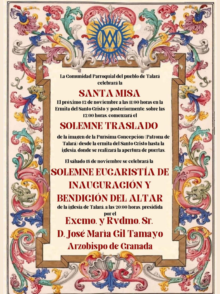 El sueño por el que han trabajado y siguen trabajando los Talareños, hoy gracias a Dios, se hace realidad.

Esta tarde se bendice de nuevo nuestra Parroquia, que será consagrada a La Purísima Concepción, Madre y Patrona nuestra

¡Viva La Purísima!

<a href="/Archigranada/">Archidiócesis de Granada</a> <a href="/LlamadorGranada/">El Llamador de Granada</a>