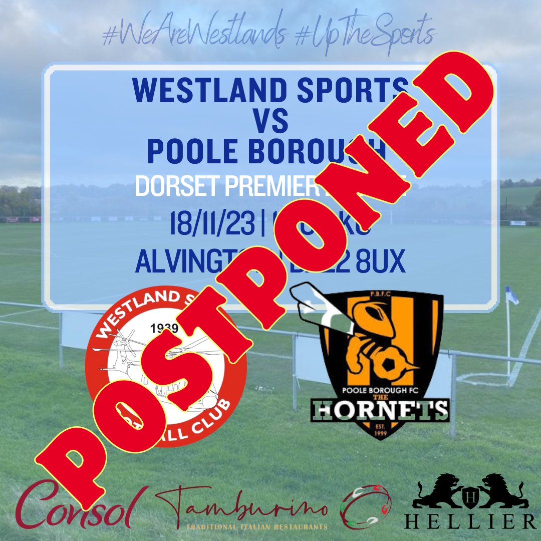 Westland_Sports's tweet photo. Unfortunately today's fixture has fallen foul to the wet! 

Fixture will be rearranged in the near future! 

@PooleBorough_FC 

#UpTheSports https://t.co/OGb4y6nSBy