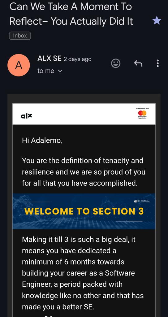 Muhdal_Amin's tweet photo. Sprint 3 - Month 7 ๐
Here's to the era of Semistandard, databases and web servers ๐ฅ
#365daysofalx
#ALX_SE
#7monthsofdoinghardthings https://t.co/Fsv5g1lVwa