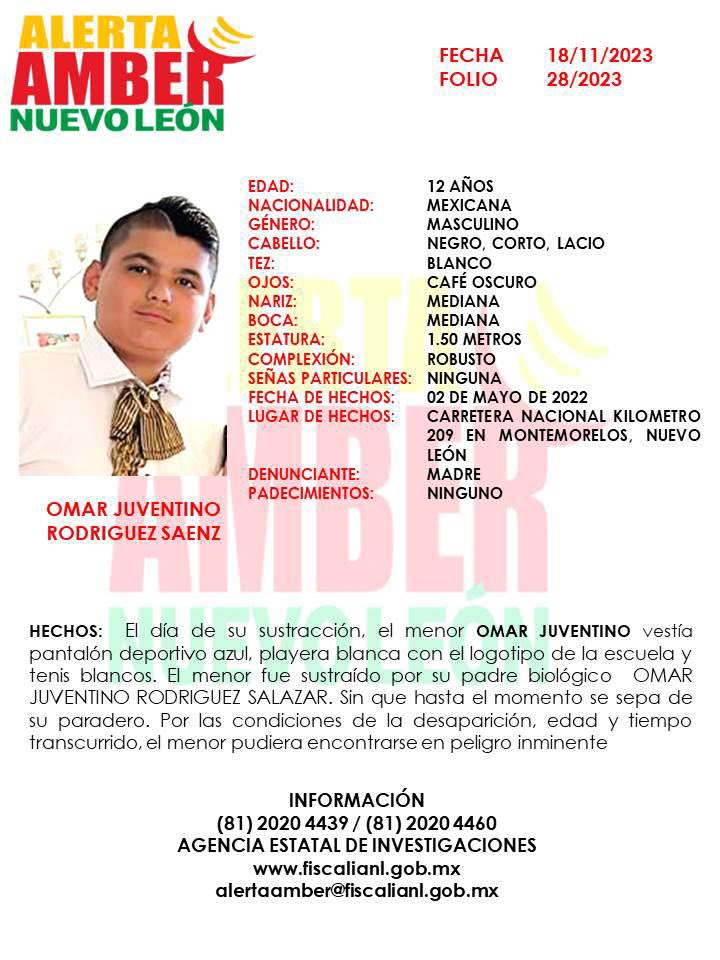 FiscaliaNL's tweet photo. 📣 Se activa #AlertaAmber 
Solicitamos de su colaboración para localizar a OMAR JUVENTINO  RODRIGUEZ SAENZ E IVANNA RODRIGUEZ SAENZ
‼️Por favor comparte‼️ https://t.co/ZQctLJAJaL