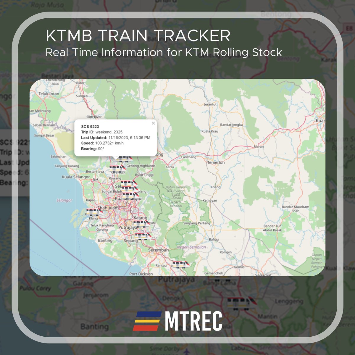 mtrec_official's tweet photo. Hello #MTRECommunity! We are introducing our first train tracker for KTMB rolling stocks with real time information and live location updates.

Train Tracker Website: https://t.co/9cLztW5jxQ
Spotter Website: https://t.co/PbMp4s9kXH
(1/2) https://t.co/zXoCMx92JF