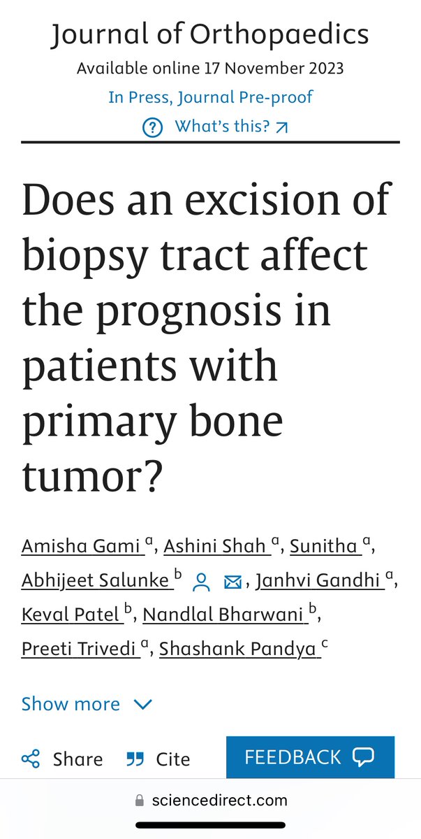 Does an excision of biopsy tract affect the prognosis in patients with primary bone tumor? sciencedirect.com/science/articl… @kevaluroonco @DrPriyankRatho1 @angryoldman27 @GCRI_1972 @civilhospamd #pathology #oncology #surgery #bonebiopsy #orthopedics #publication #Ahmedabad #India