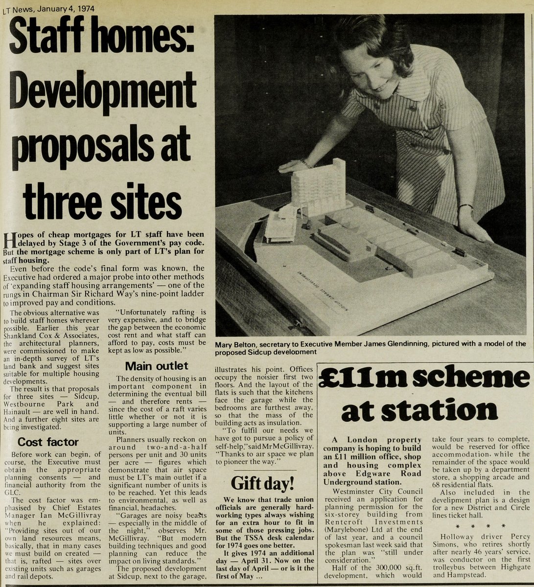 #London #Transport (#LT) News (No. 19 - January 4 1974) clipping:
LT planned to build homes for their members of staff.

At present, #TfL currently has their own property company named 'Places for London', aiming to create 20,000 new homes.
placesforlondon.co.uk