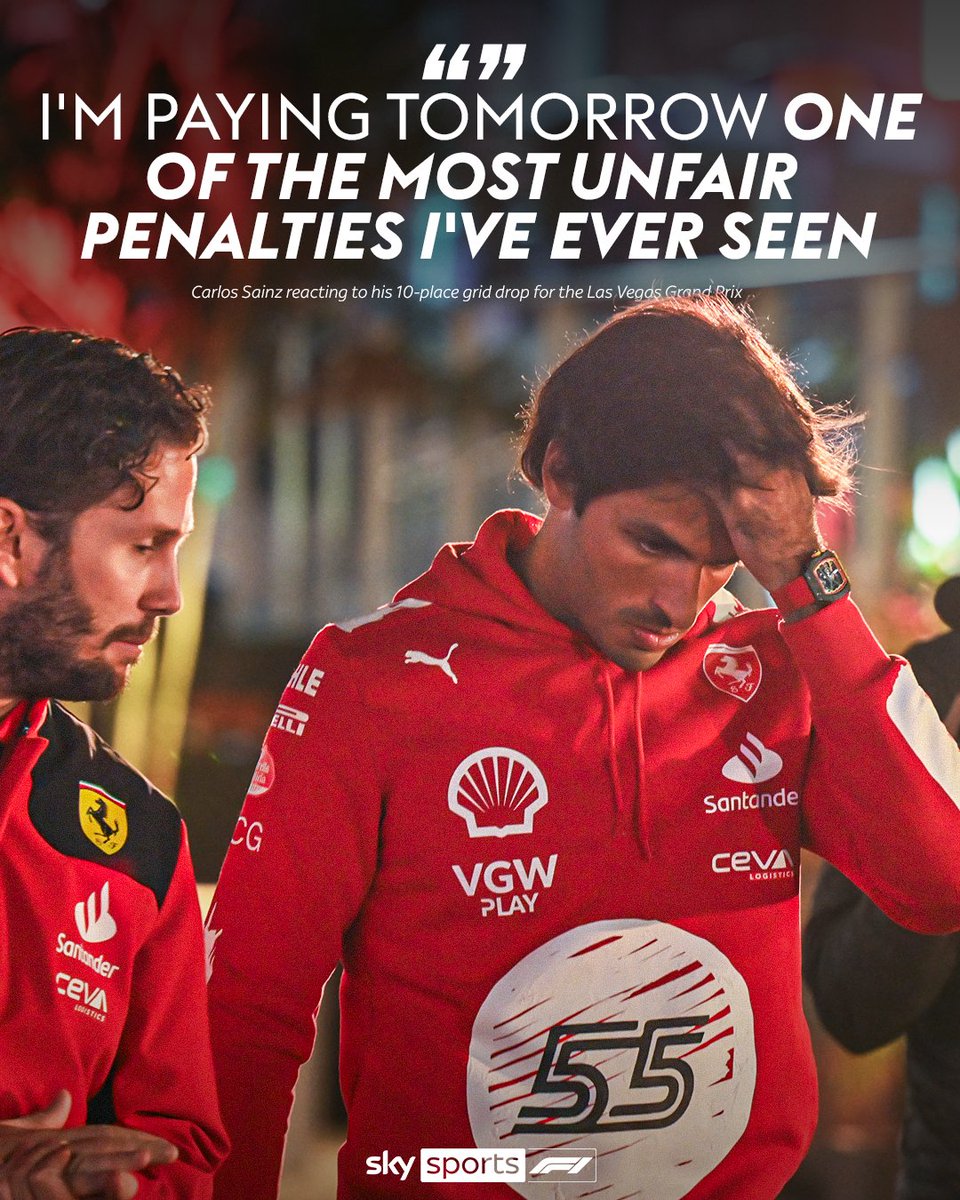 SkySportsF1's tweet image. What do you make of Carlos Sainz's grid penalty? 💭