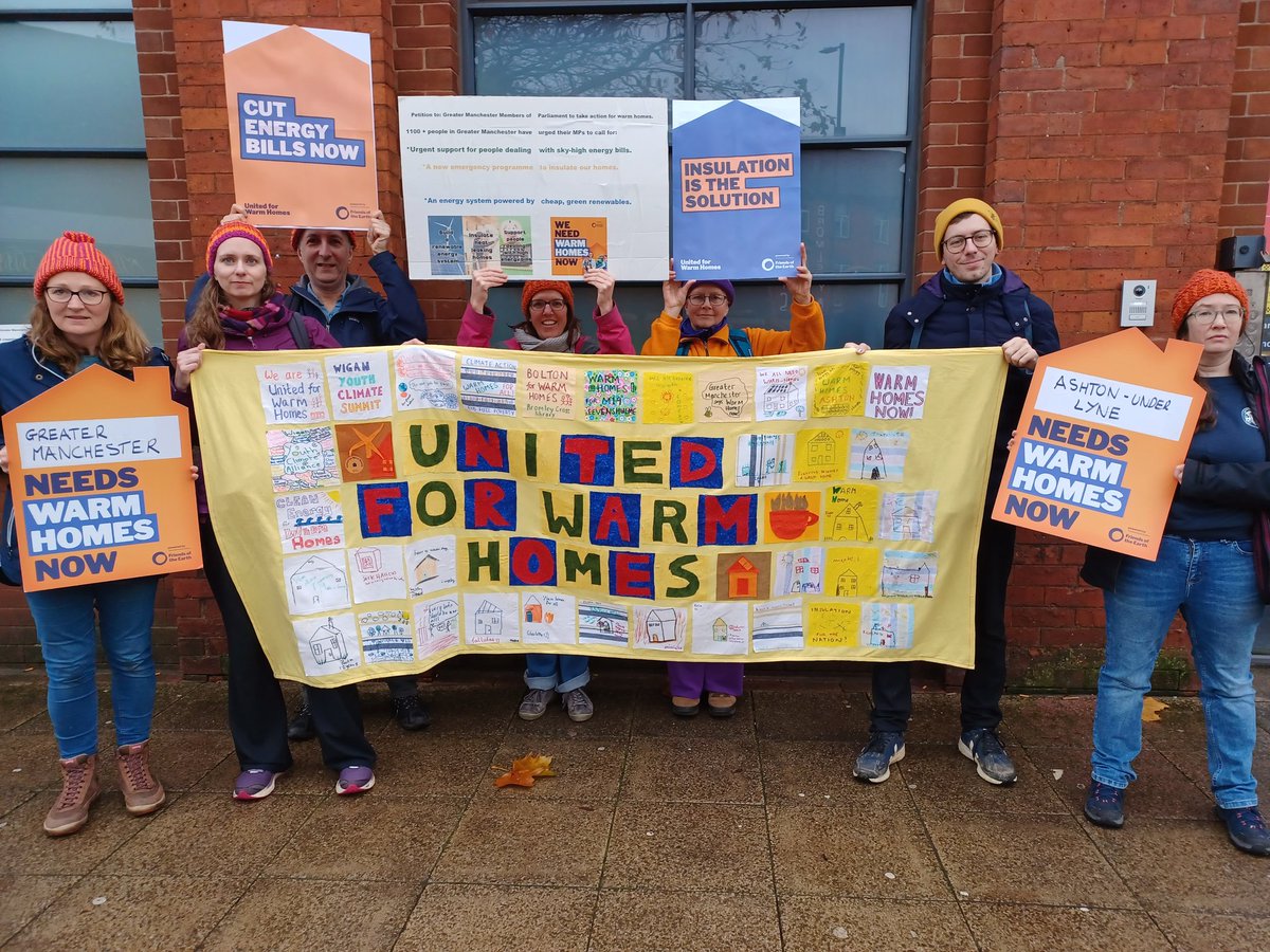 foemcr's tweet photo. Today is the #UnitedforWarmHomes day of action!  

We are in Ashton-under-Lyne calling on @AngelaRayner and all Gr Manchester MPs to back action for Warm Homes for all! https://t.co/BcM1m9rJNg