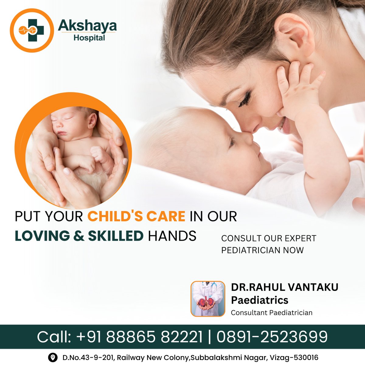 Nurturing Smiles, Healing Hearts at Akshaya Hospital Pediatrics! 💖 Because every tiny heartbeat deserves the best care. 👶✨ 

Contact Us:
📞 Phone: 88865 82221 | 0891-2523699

#AkshayaHospital #Paediatrics #ChildHealth #CaringHands #TinyPatients #HealthForKids #LittleMiracles
