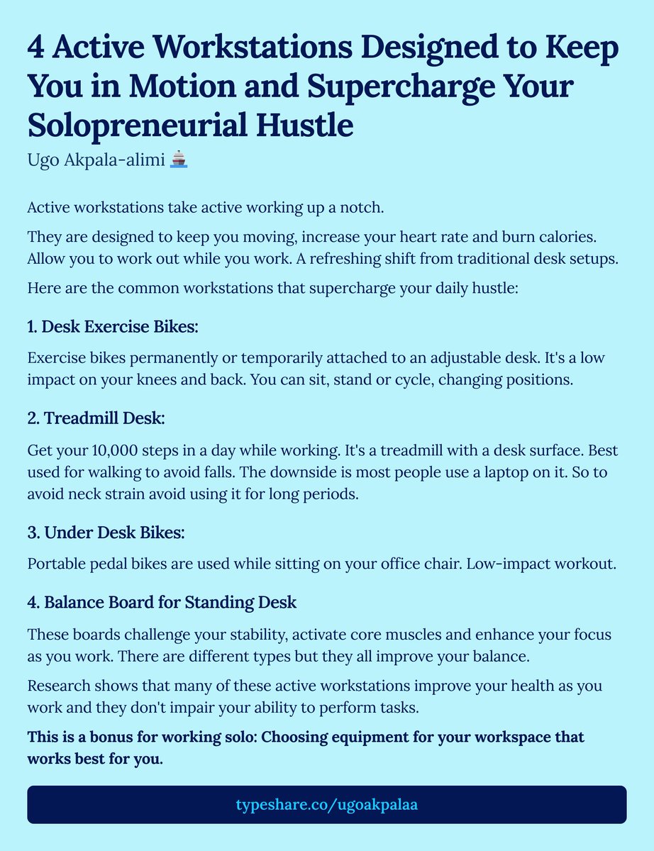 4 Active Workstations Designed to Keep You in Motion and Supercharge Your Solopreneurial Hustle
#solopreneur #activeworking