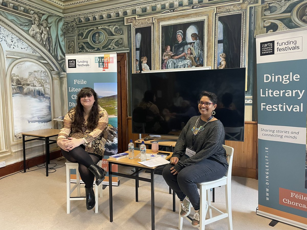 All systems go for the mornings first event… Soula Emmanuel talking to @chandrikanm about their book #WildGeese @DingleLit