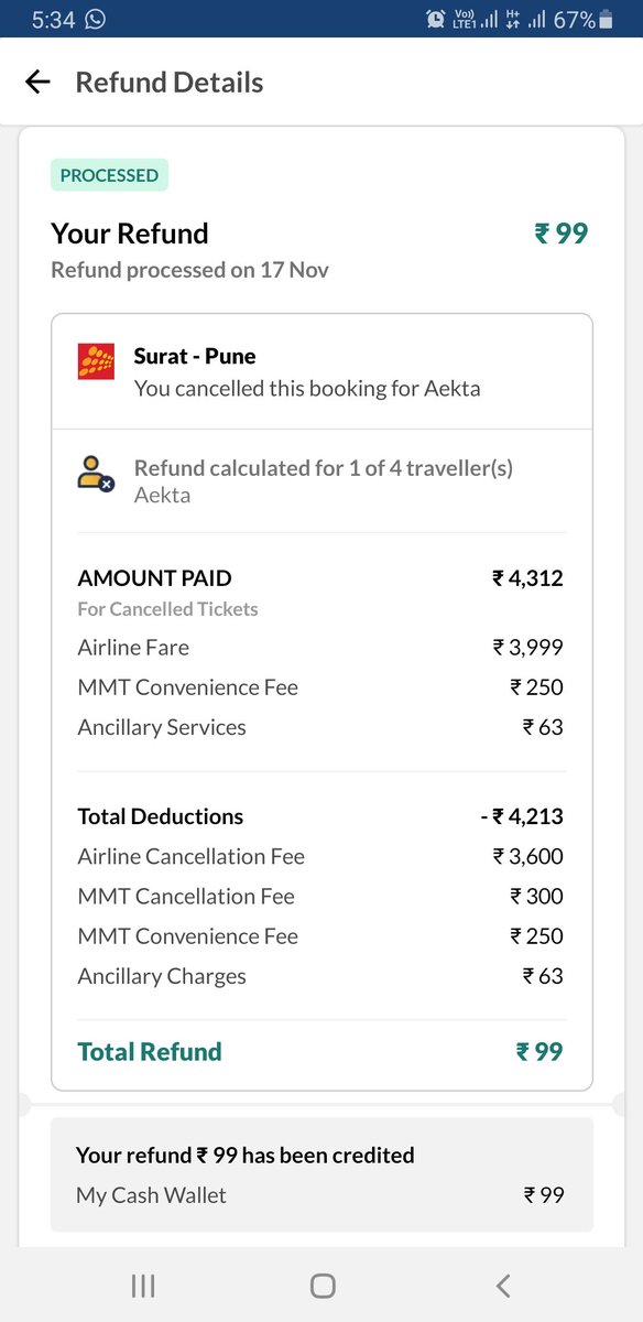 aekmitpatel's tweet photo. How much does an airline refund? By the way Rs 99 I paid for a seat. Even the railways have a better refund policy. @JM_Scindia @flyspicejet @makemytripcare https://t.co/uPRKpUl6Rc