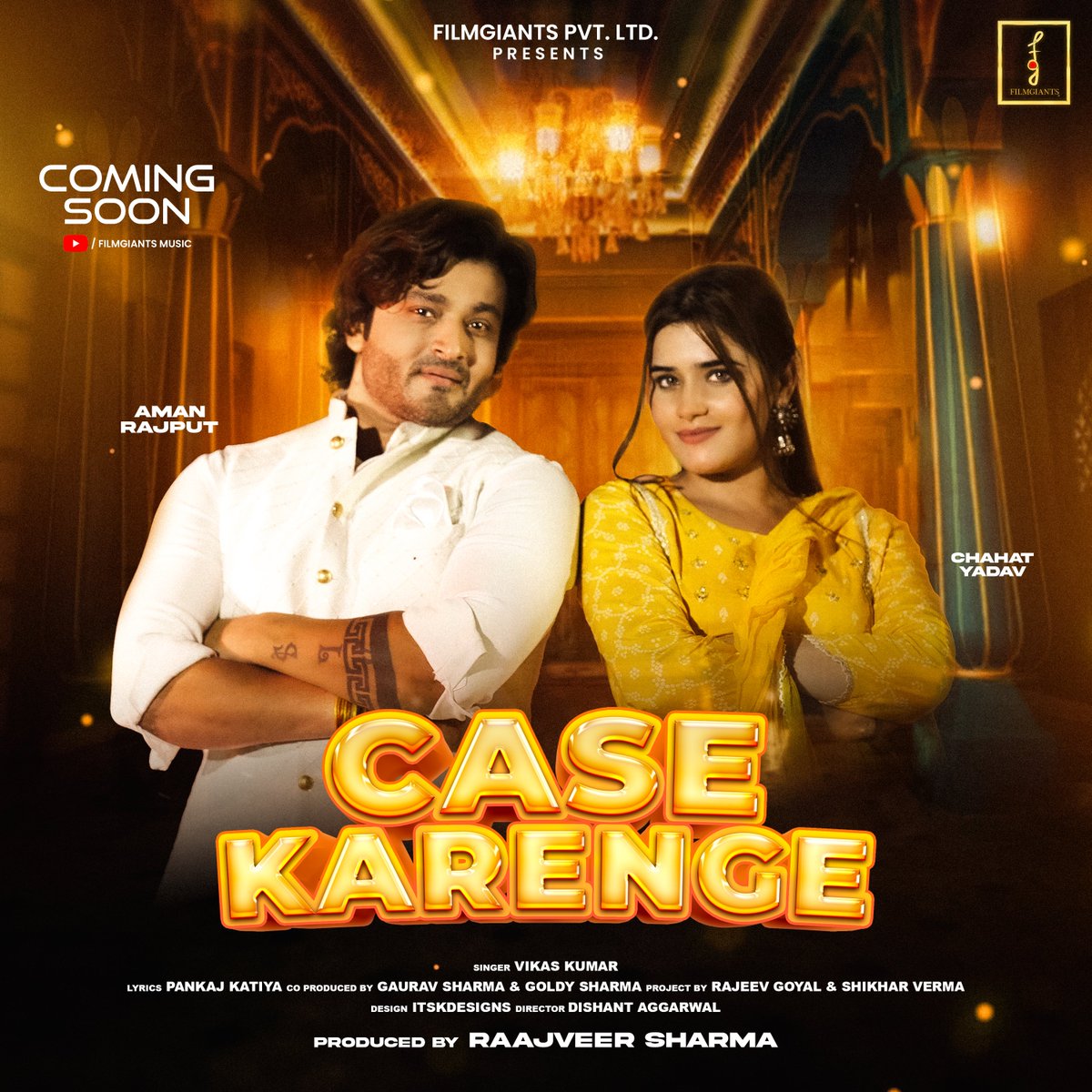 FilmGiants's tweet photo. A Big Surprise for you all !!

📌Coming Soon "Case Karenge" on Filmgiants Music.

Starring: @aman_rajputh60 &amp; @chahat2369

Produced By: @raajveersharmaofficial

Singer: @vikaskumar_singer
Lyrics: Pankaj Katiya
Design: @itskdesigns
Director: @dishant_dkittanu https://t.co/I7UiWnUorV