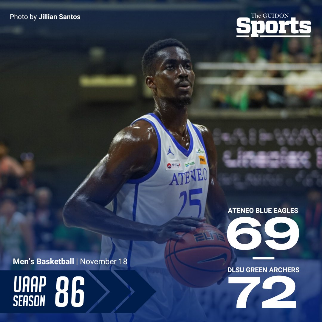 TheGUIDONSports's tweet image. ATENEO AWAITS FINAL FATE
The Ateneo Blue Eagles suffer their final loss of the eliminations to the DLSU Green Archers, 69-72, putting a snag in their bid for an outright Final Four berth.
#UAAPBasketball