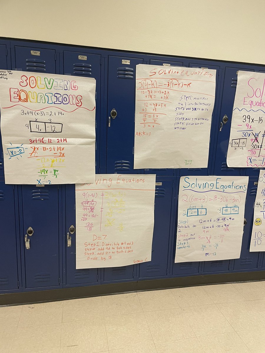 MSFloresMath's tweet photo. My Algebra 1 students created posters showing and explains how to solve equations with variables on both sides including the distributive property. #proudteacher @NISDJones @NISDJonesSTEM https://t.co/p10vKdYT22