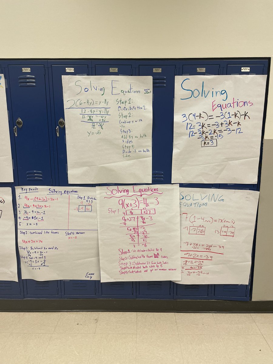 MSFloresMath's tweet photo. My Algebra 1 students created posters showing and explains how to solve equations with variables on both sides including the distributive property. #proudteacher @NISDJones @NISDJonesSTEM https://t.co/p10vKdYT22