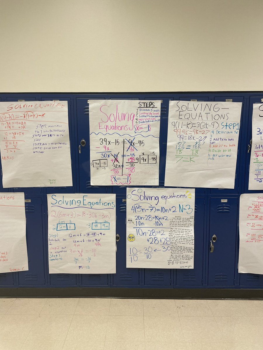 MSFloresMath's tweet photo. My Algebra 1 students created posters showing and explains how to solve equations with variables on both sides including the distributive property. #proudteacher @NISDJones @NISDJonesSTEM https://t.co/p10vKdYT22