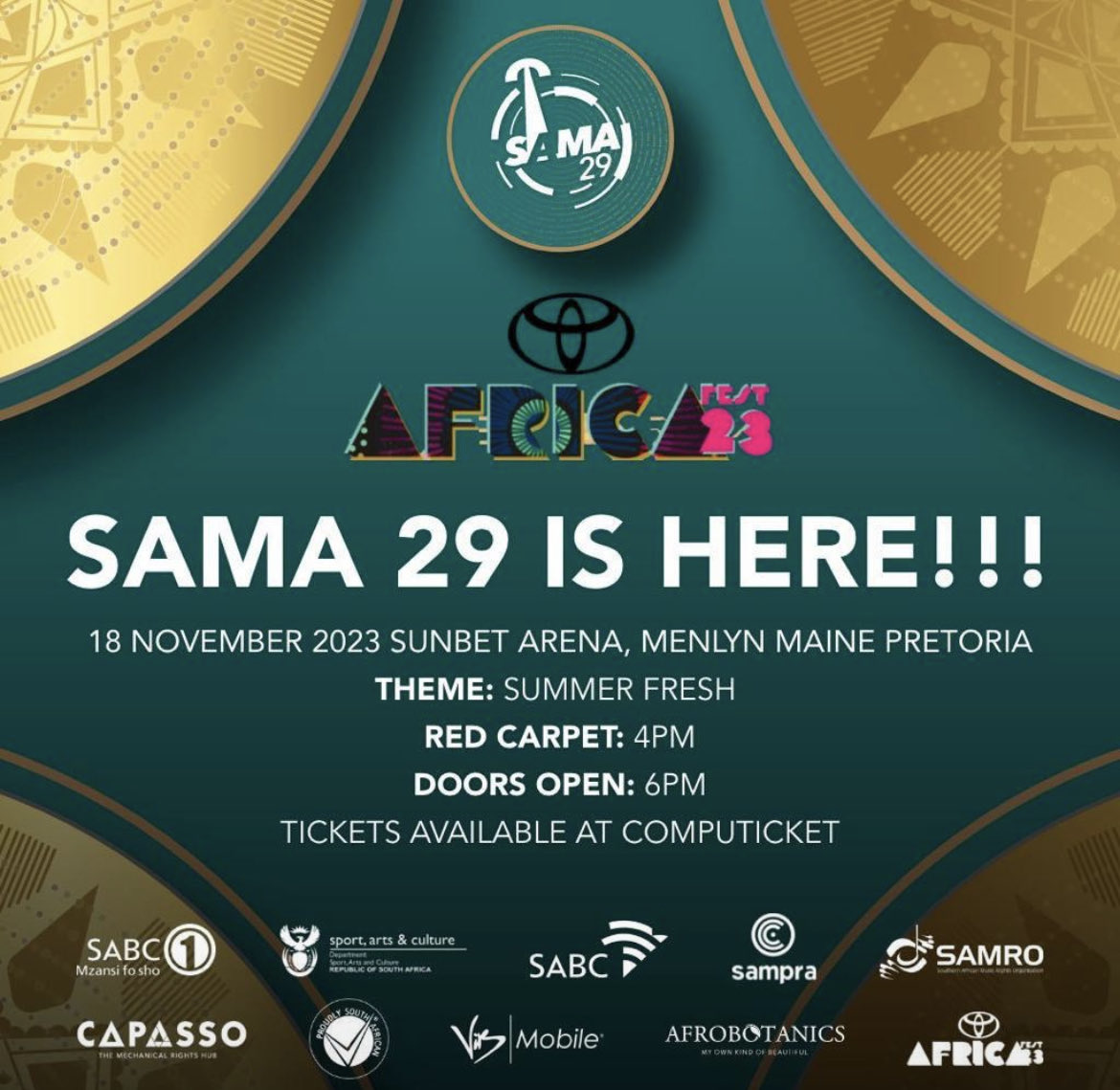 BrianSabwe's tweet image. Celebrating the accomplishments of the country’s (and the world’s) finest artists. 

#SAMA29 #SAMAFRESH #SUMMERFRESH #AFRICAFEST