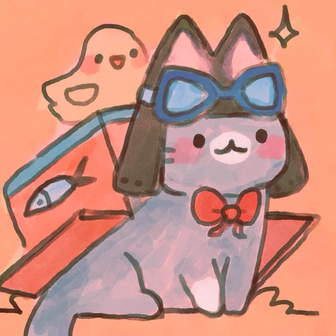 catmelia is getting ready for take off with her trusty duck fren