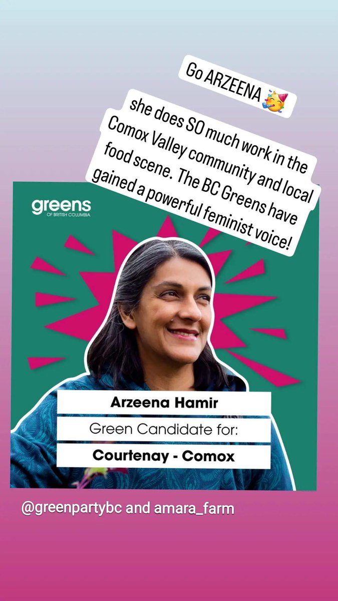 unimpressedness's tweet photo. Excited to support Arzeena as the Comox Valley @BCGreens candidate!! Arzeena is brilliant and this is a huge W for the BC greens. https://t.co/1cIO0wqM6B