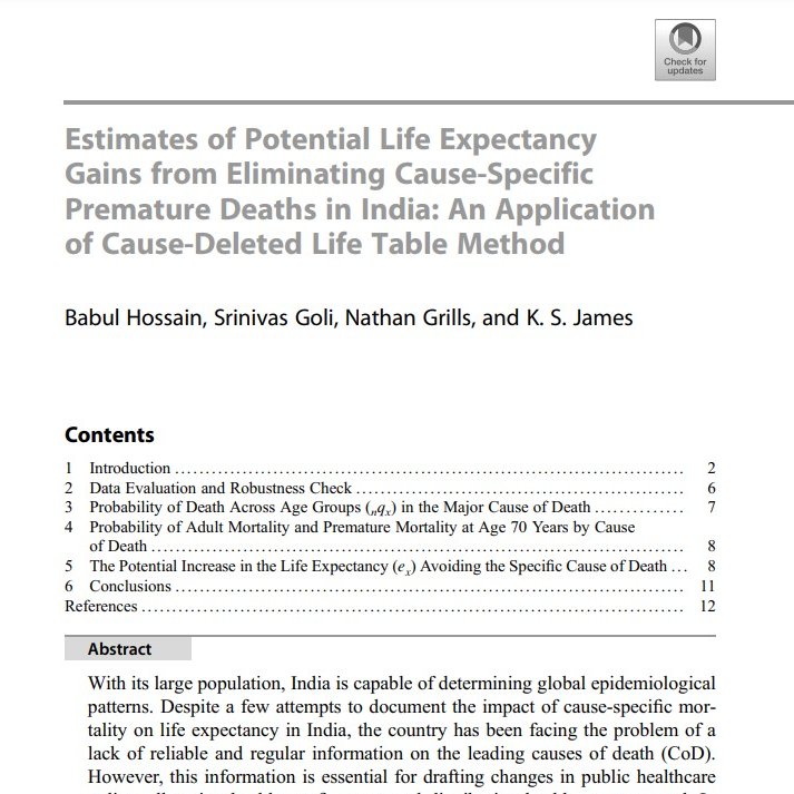 Babul Hossain (@bhossain399) on Twitter photo In this new piece, we have shown that eliminating noncommunicable diseases (NCDs) would potentially increase Life Expectancy at Birth in the country by 7.37 years. <a href="/SrinivasGoli1/">Srinivas Goli</a> <a href="/nandcgrills/">Nathan Grills</a> <a href="/UniMelb/">University of Melbourne</a> <a href="/AIinstitute/">Australia India Institute</a>
#Demography #Public Health #NCDs #Health #HealthPolicy In this new piece, we have shown that eliminating noncommunicable diseases (NCDs) would potentially increase Life Expectancy at Birth in the country by 7.37 years. <a href="/SrinivasGoli1/">Srinivas Goli</a> <a href="/nandcgrills/">Nathan Grills</a> <a href="/UniMelb/">University of Melbourne</a> <a href="/AIinstitute/">Australia India Institute</a>
#Demography #Public Health #NCDs #Health #HealthPolicy