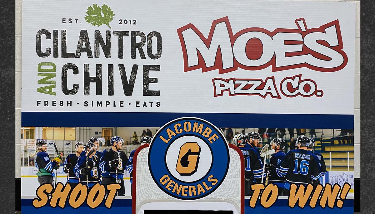 Game Day!! It’s the battle for 1st place tonight as the Generals take on @RDSrAARustlers !!

There will be merch prizes, a chance to win @MoesLacombe
pizza during Shoot-To-Win, @KidSportLacombe
50/50 and more! 
See you tonight! Go Generals Go!!
@NCHLSeniorAA