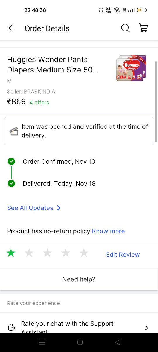 SoumenMamonPal's tweet photo. @Flipkart Maine odder Kiya Huggies Wander pant lekin mukje Mila Huggies Dry pant. Aj ka date 18/11/2023 me Huggies Dry 100pant ka price hai Rs790. Jabki Maine Huggies Wander 100pant k liye Rs 869 pay Kiya, 79Rs mujse Jada liya gaya @fli https://t.co/qqRvxMcDWT