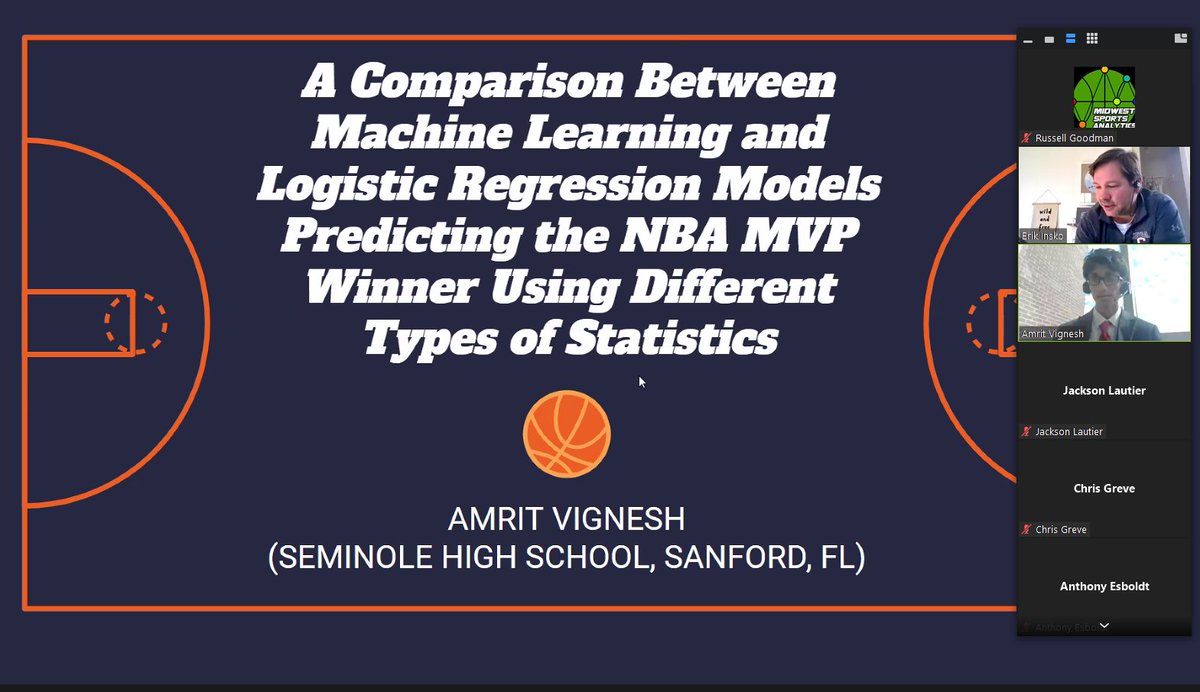 MWSprtAnalytics's tweet photo. Now we've got @avballknowledge presenting on predicting the @NBA MVP winner at #MSAM23. https://t.co/grxdsr2k0Y